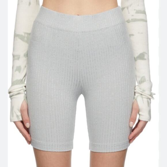 Helmut Lang Grey Melange Rib Biker Shorts - Picture 1 of 6